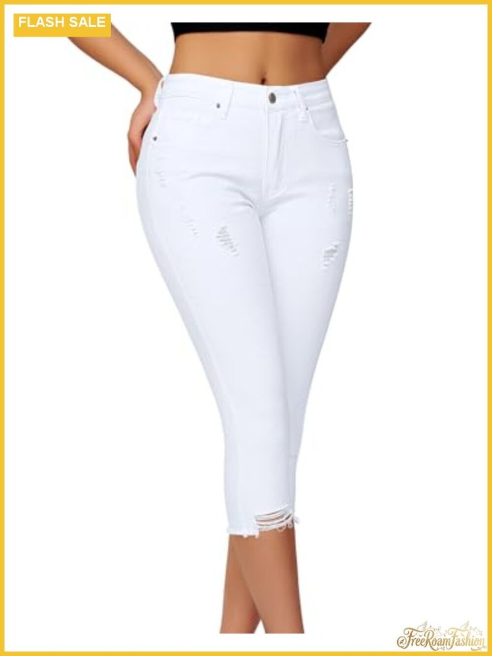 Mid Rise Skinny Capri Jeans with Distressed Rips
